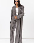 Stripe Abaya in Textured Olive Grey and White RTW
