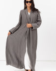 Stripe Abaya in Textured Olive Grey and White RTW