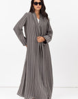 Stripe Abaya in Textured Olive Grey and White RTW
