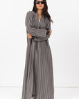 Stripe Abaya in Textured Olive Grey and White RTW