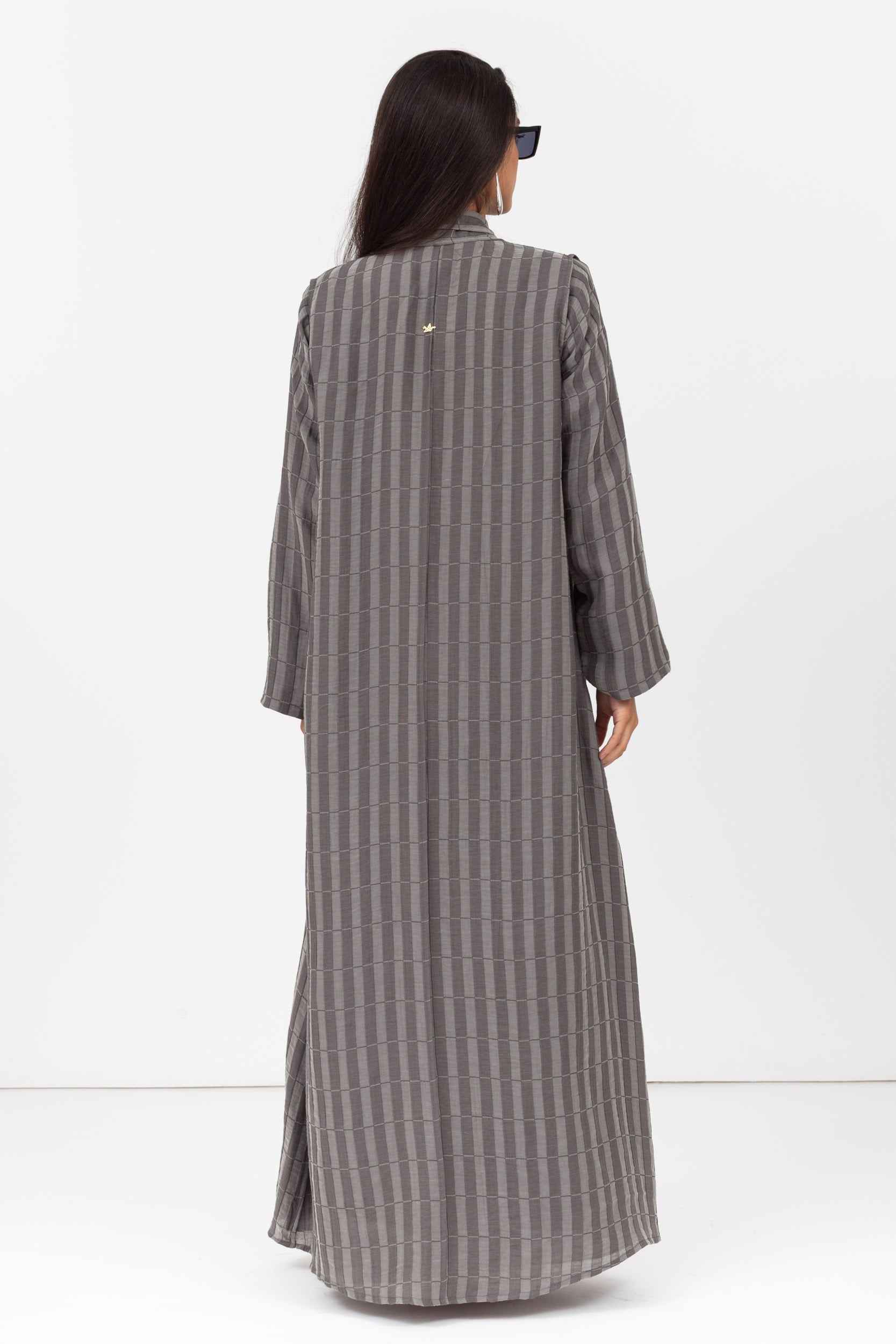 Stripe Abaya in Textured Olive Grey and White RTW