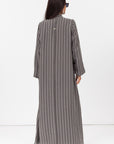 Stripe Abaya in Textured Olive Grey and White RTW