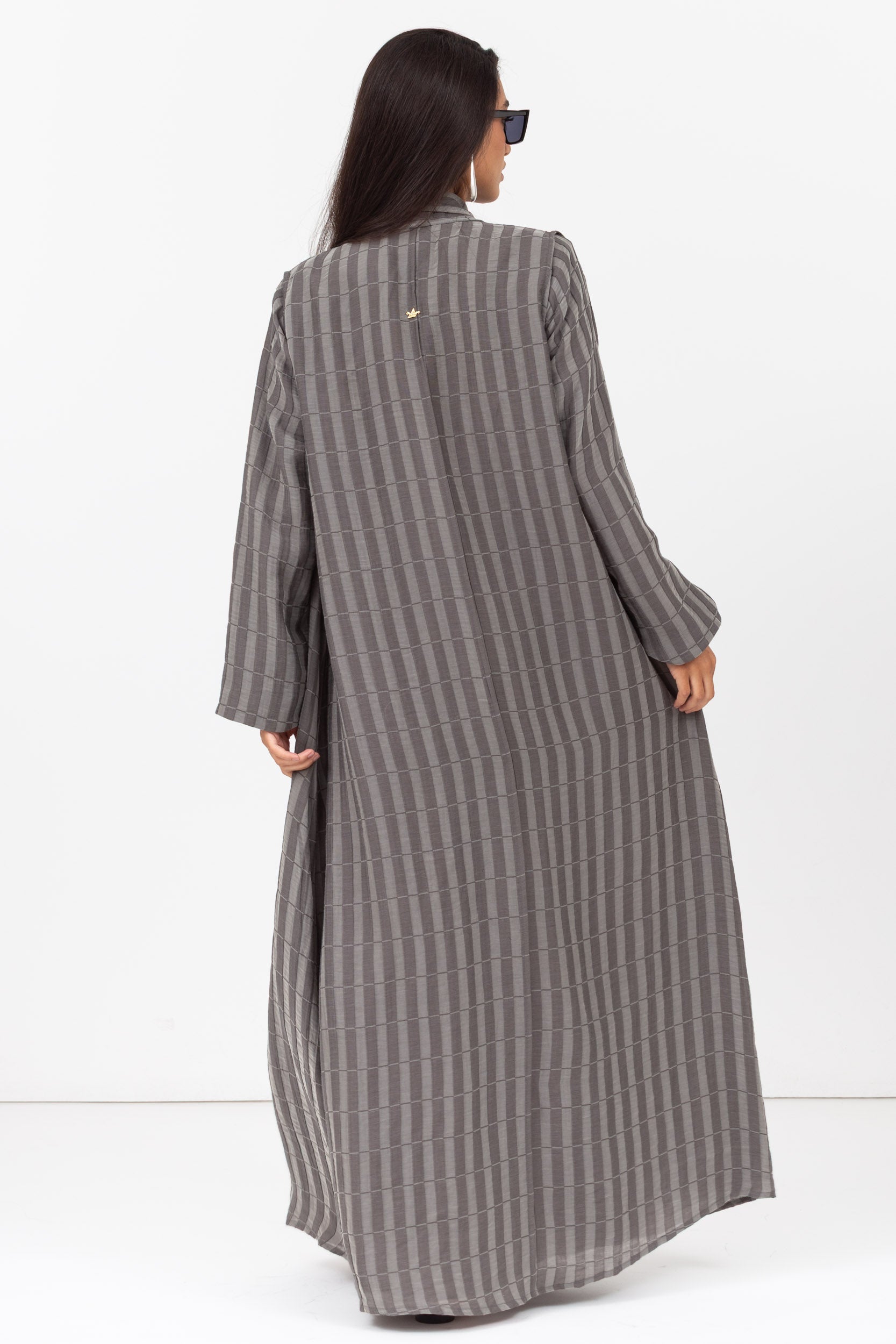 Stripe Abaya in Textured Olive Grey and White RTW