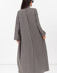 Stripe Abaya in Textured Olive Grey and White RTW