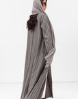 Stripe Abaya in Textured Olive Grey and White RTW