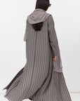 Stripe Abaya in Textured Olive Grey and White RTW