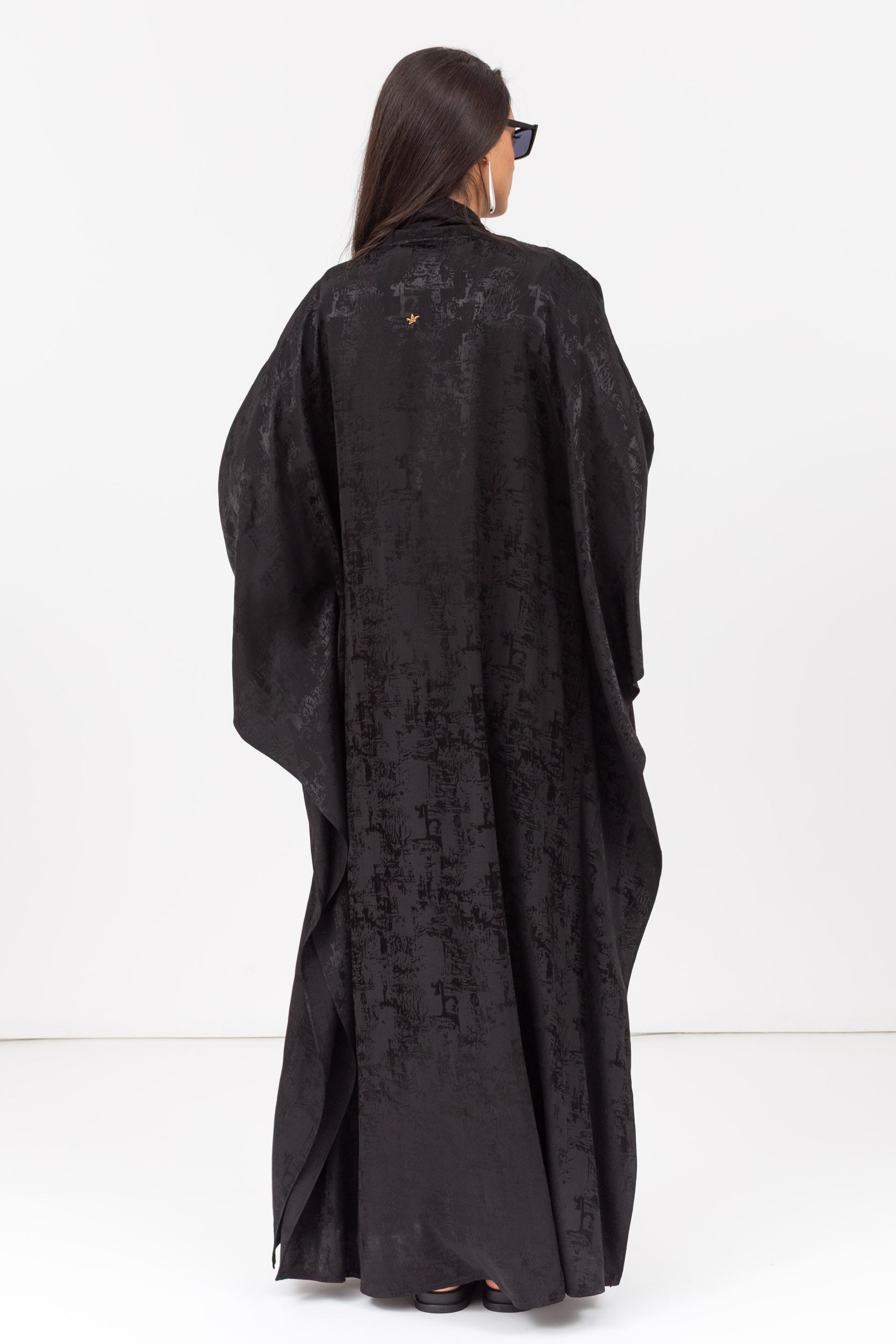 Flow Abaya in Jacquard Black with Metallic Tassel RTW