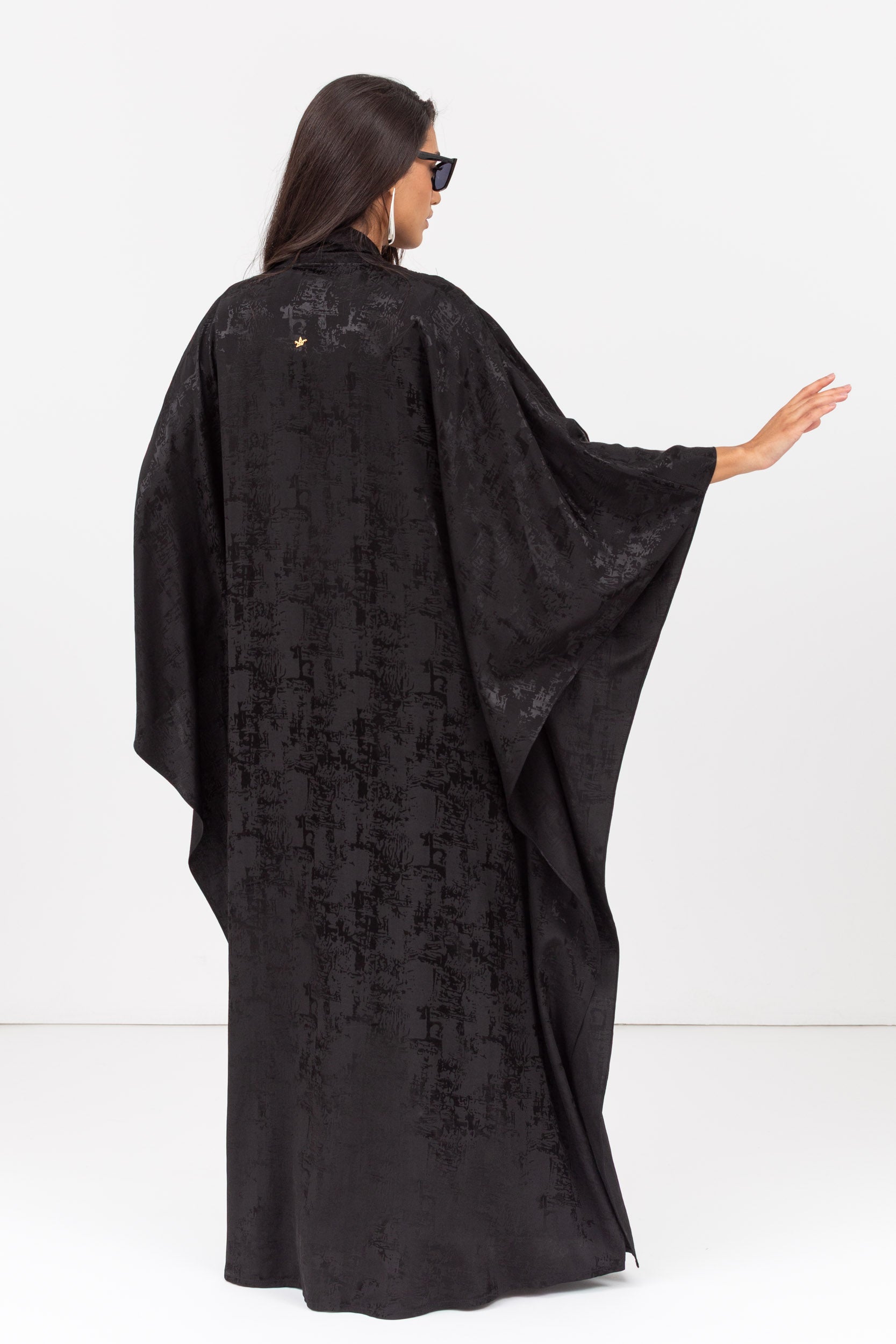 Flow Abaya in Jacquard Black with Metallic Tassel RTW