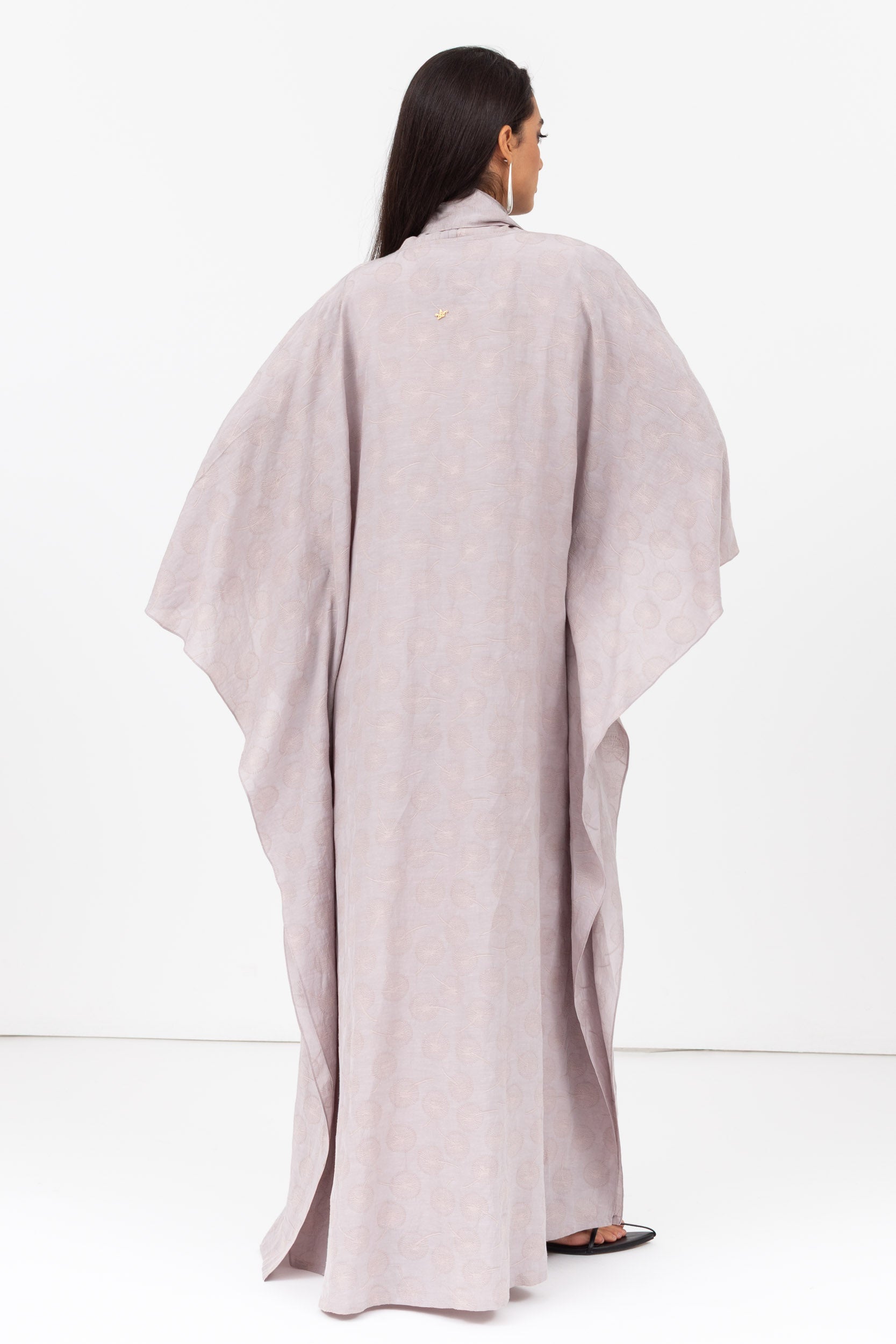 Blush Pink Jacquard Linen Flow Abaya RTW