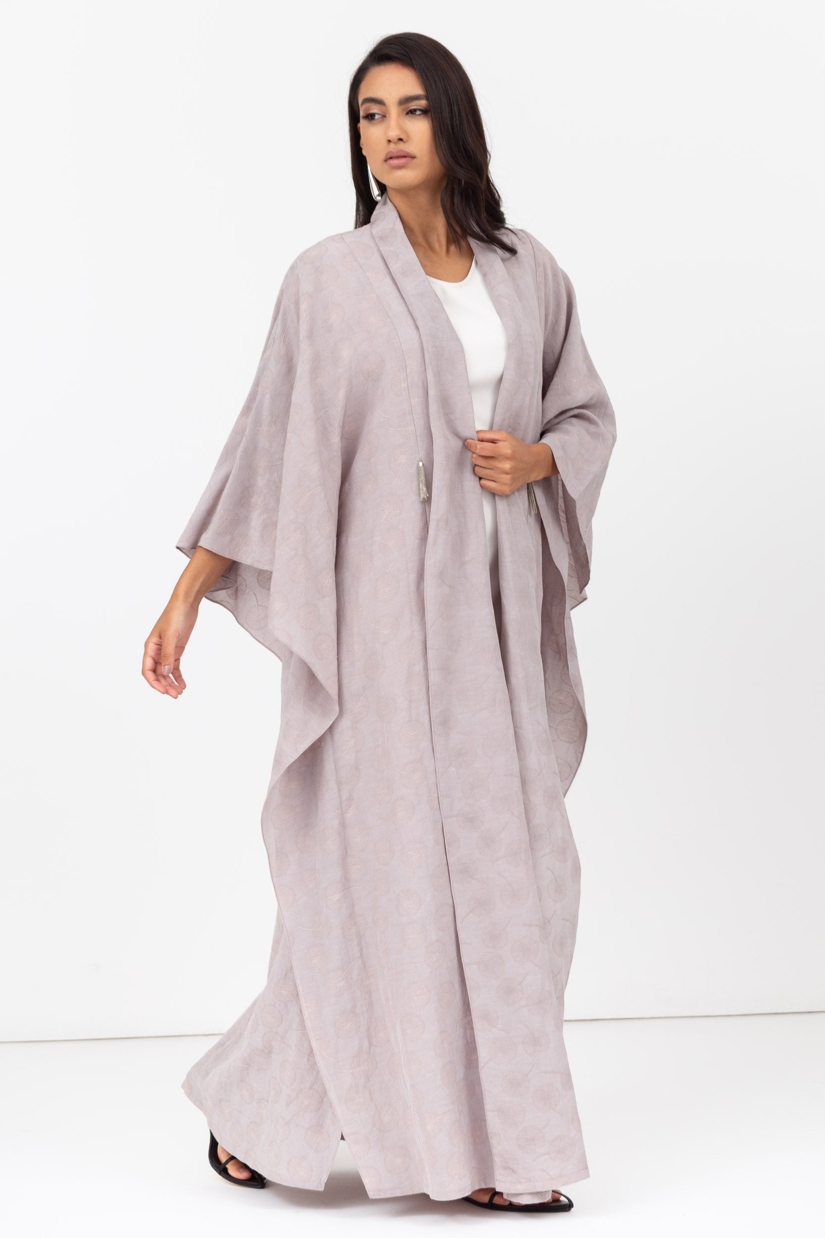 Blush Pink Jacquard Linen Flow Abaya RTW