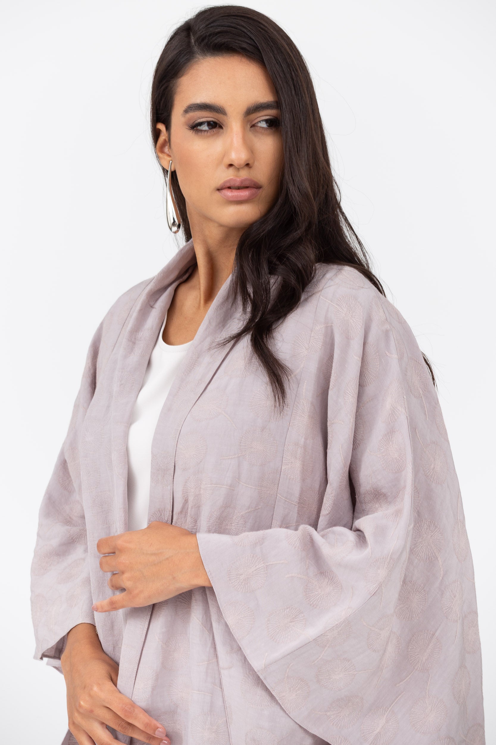 Blush Pink Jacquard Linen Flow Abaya RTW