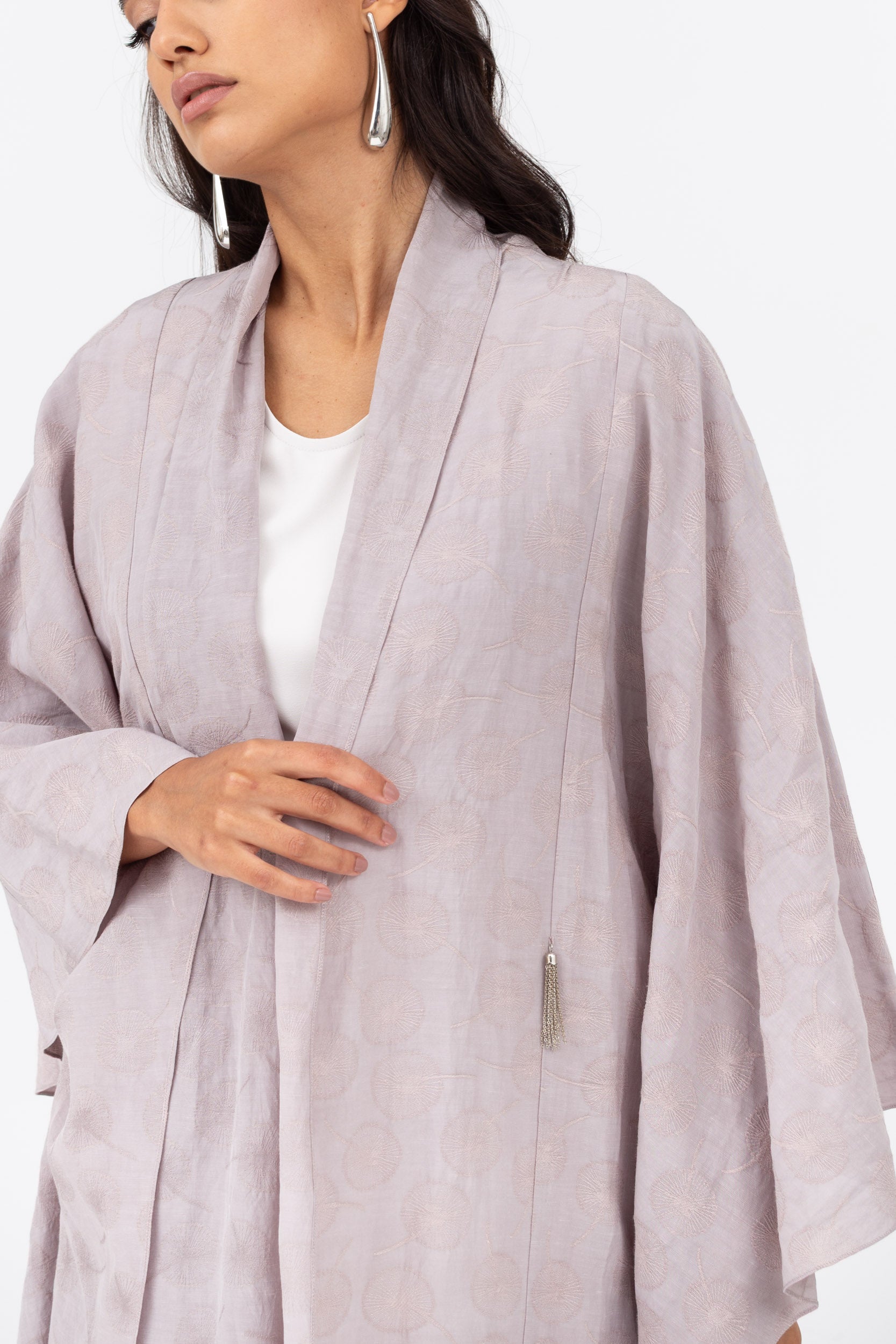 Blush Pink Jacquard Linen Flow Abaya RTW