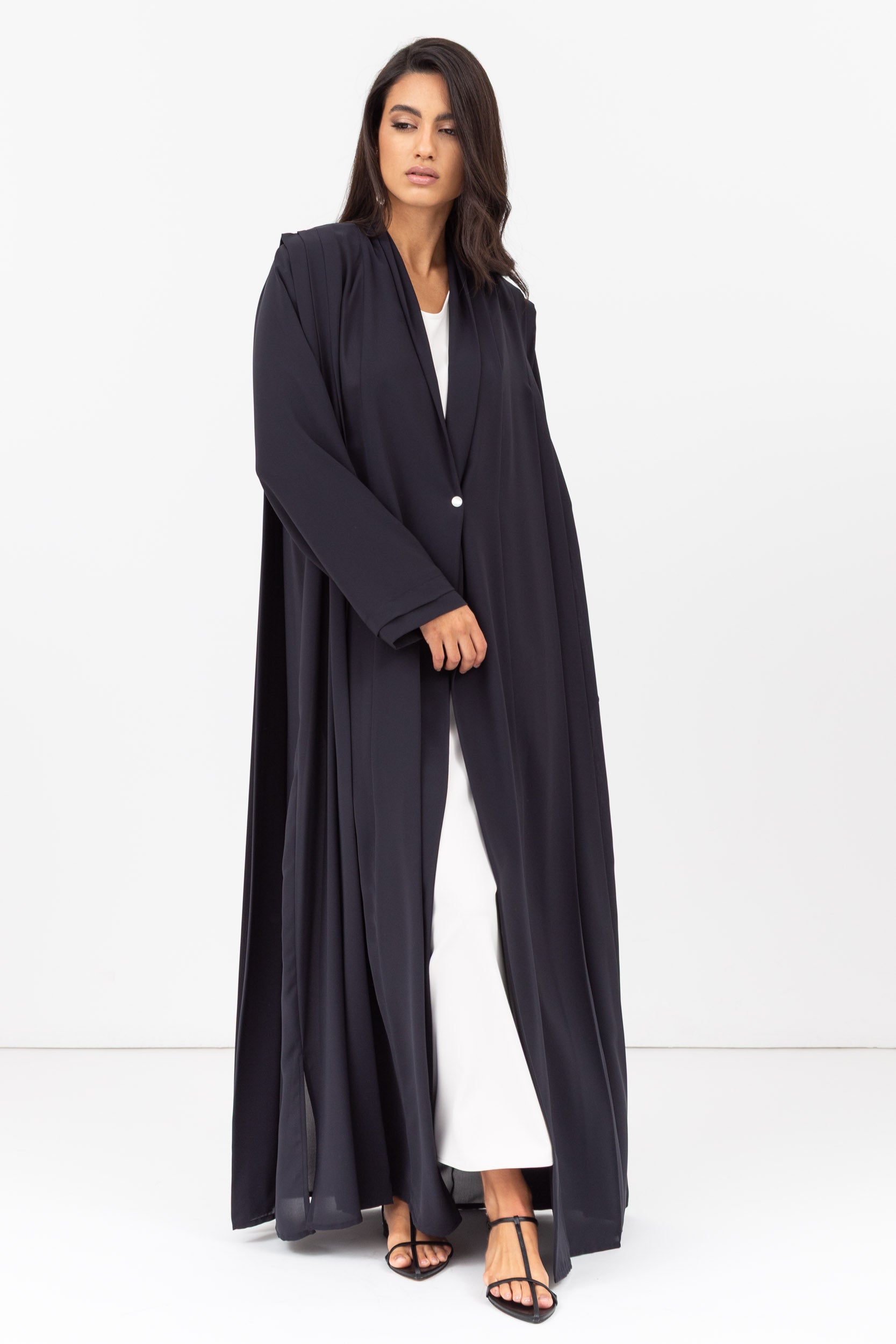 Loose Cut Pleated Abaya in Navy Blue RTW