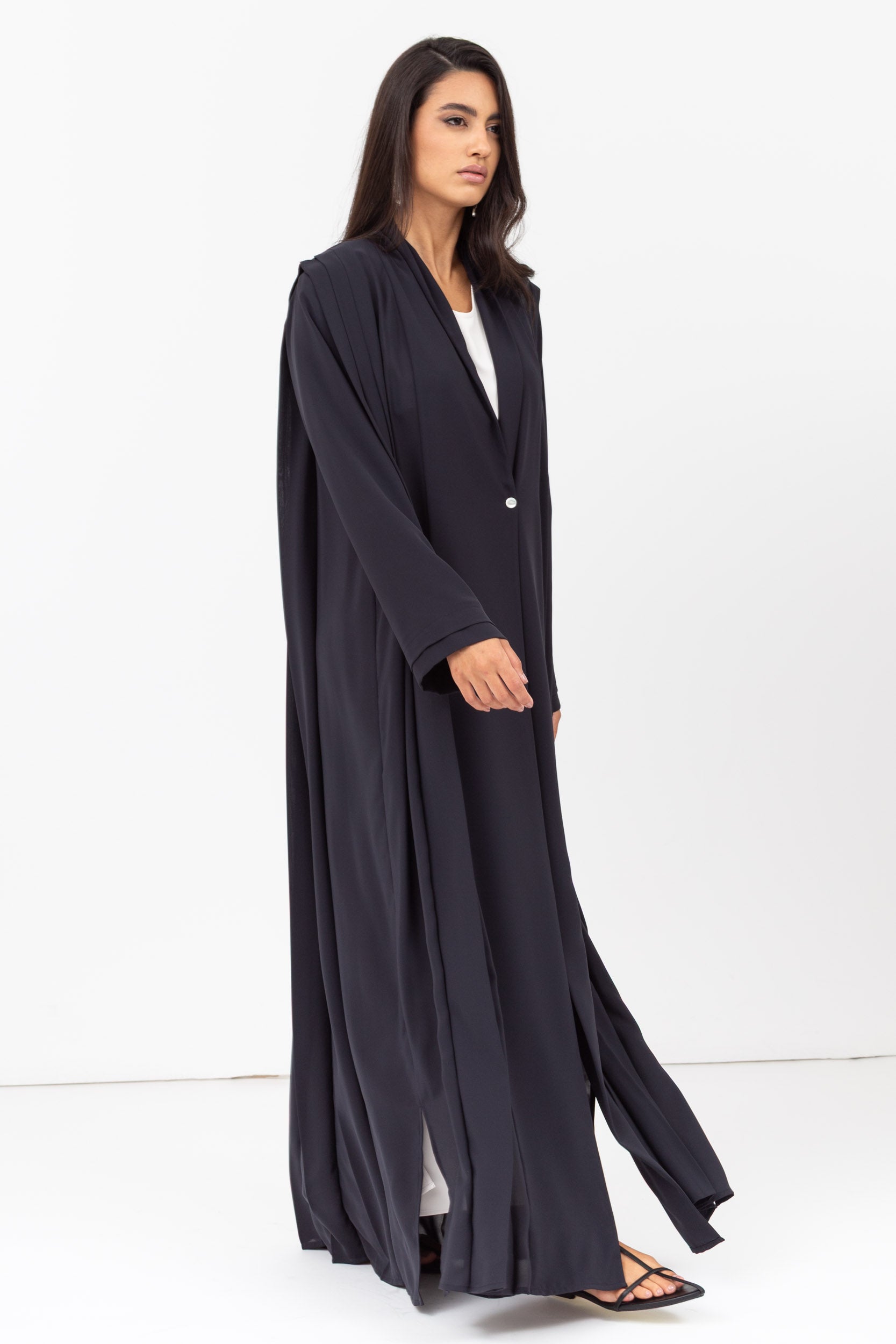 Loose Cut Pleated Abaya in Navy Blue RTW