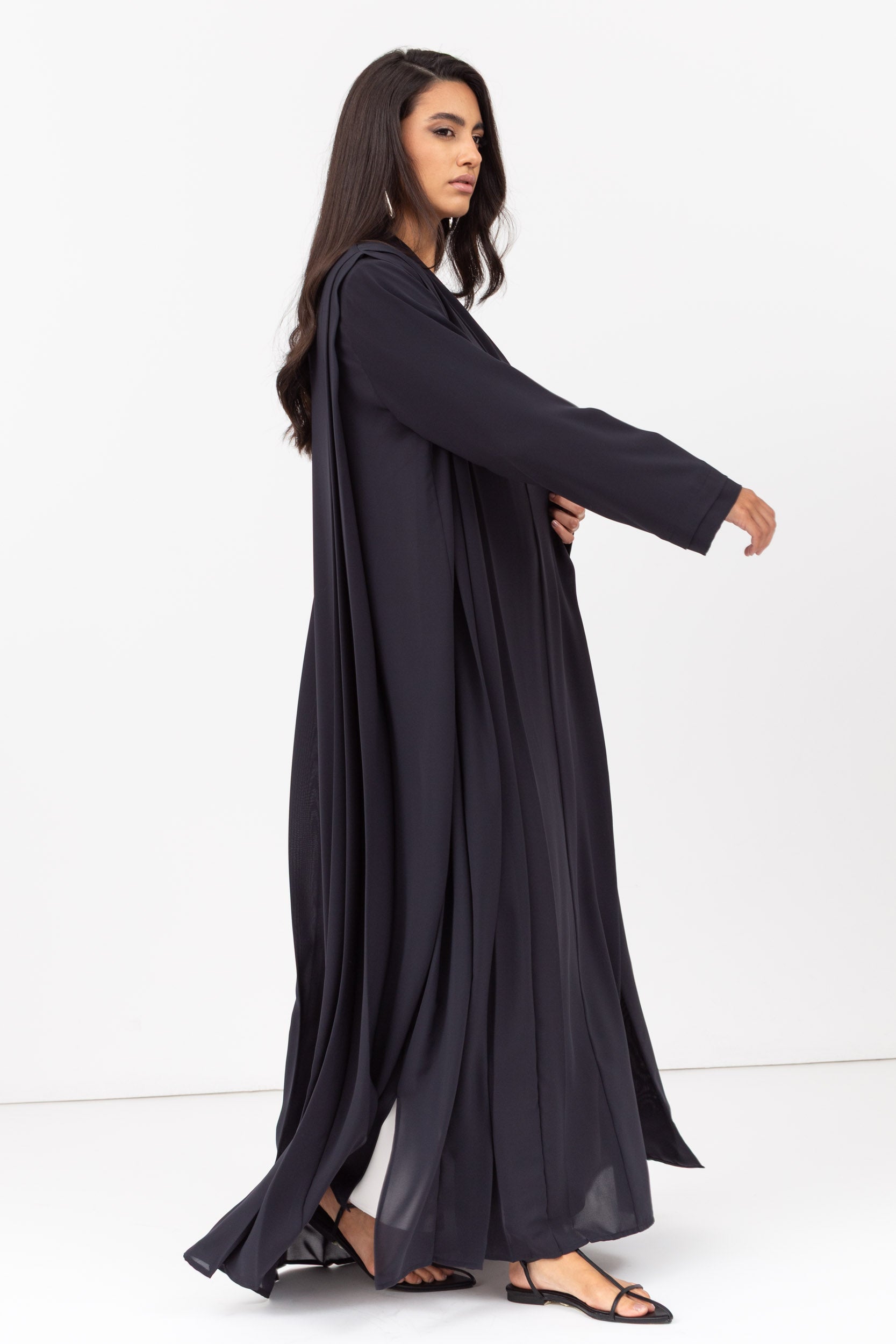 Loose Cut Pleated Abaya in Navy Blue RTW