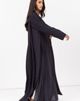 Loose Cut Pleated Abaya in Navy Blue RTW
