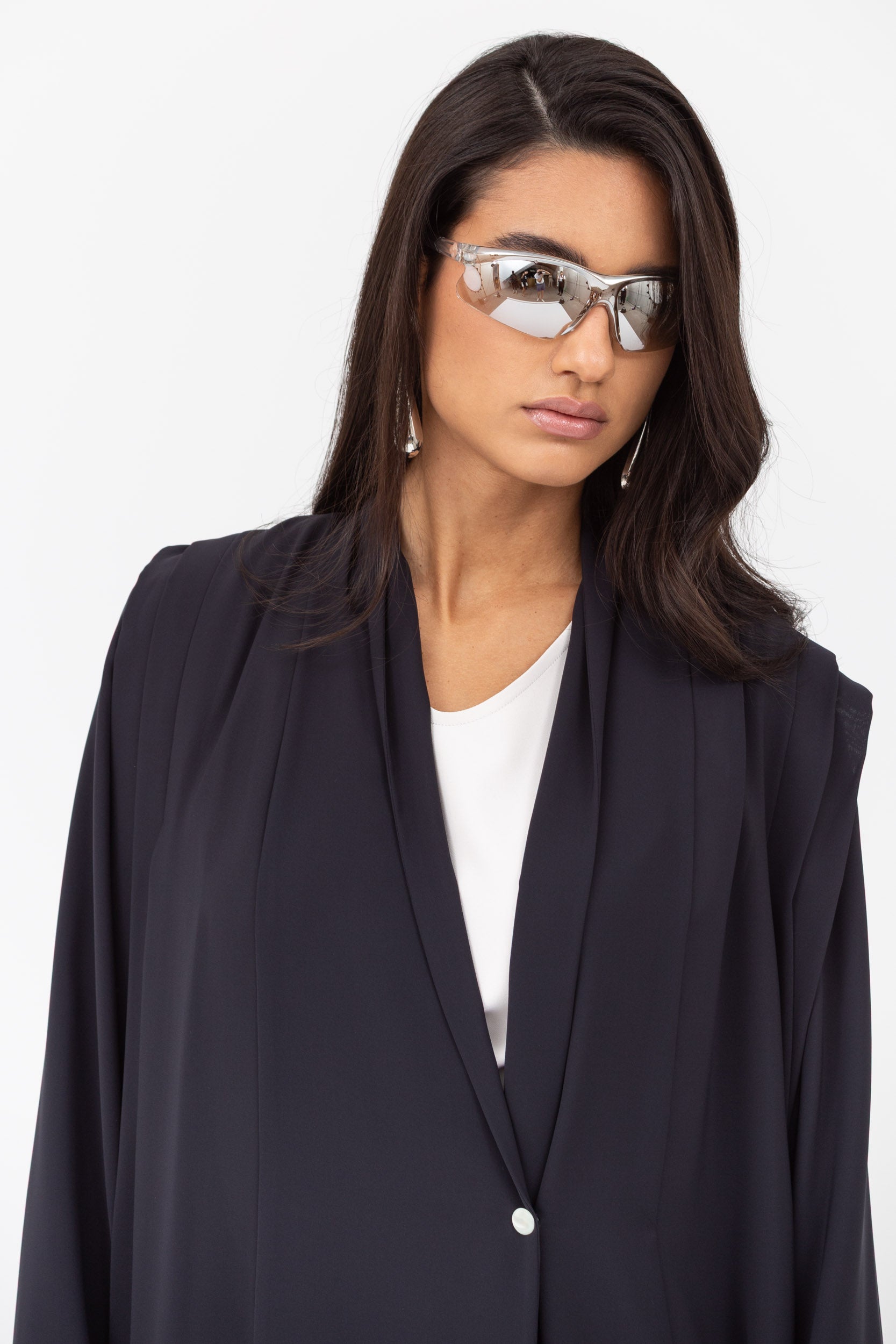 Loose Cut Pleated Abaya in Navy Blue RTW