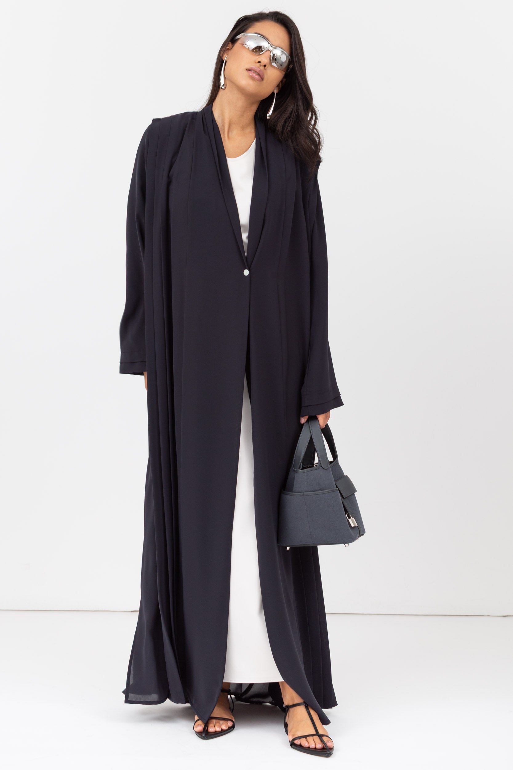 Loose Cut Pleated Abaya in Navy Blue RTW