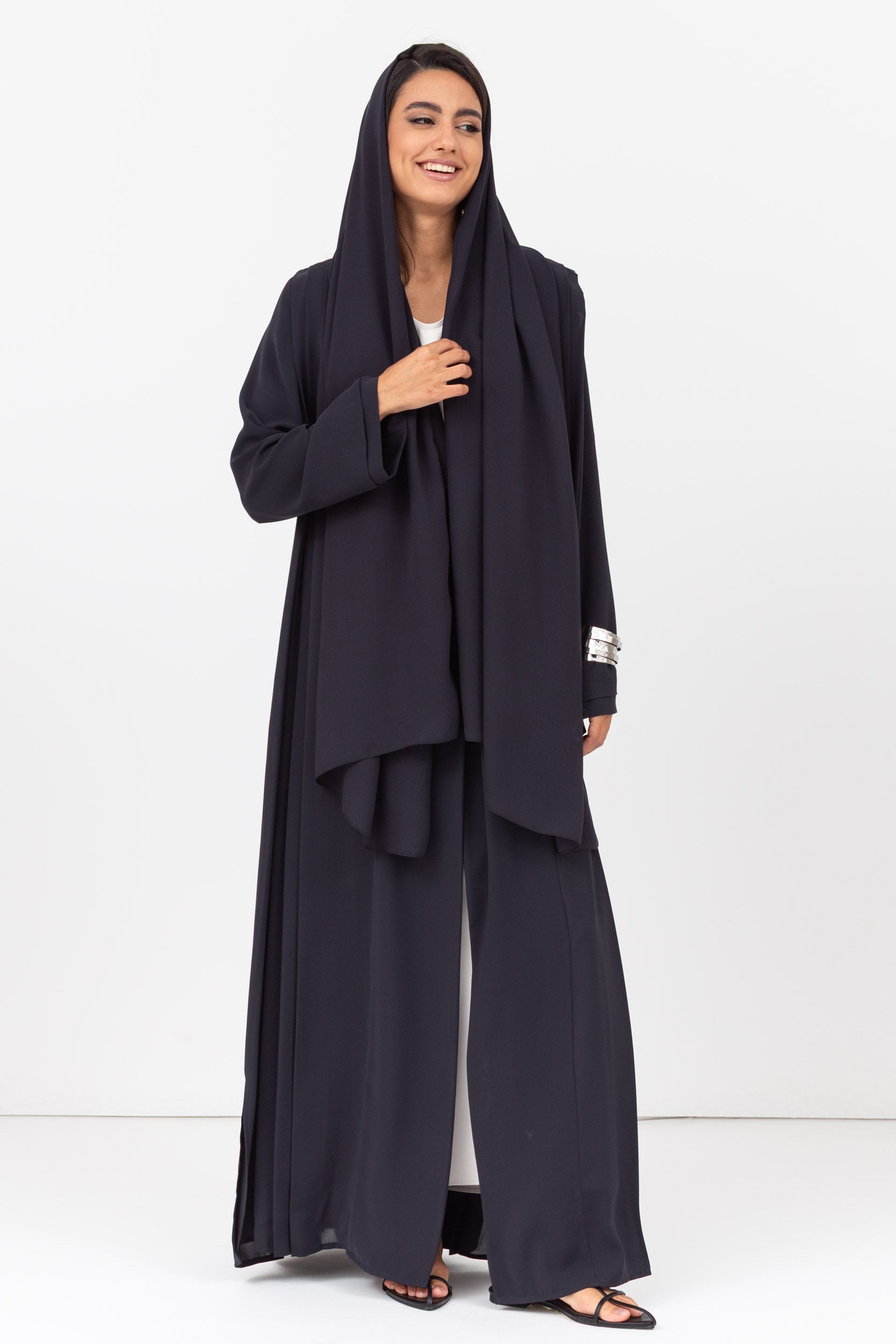 Loose Cut Pleated Abaya in Navy Blue RTW