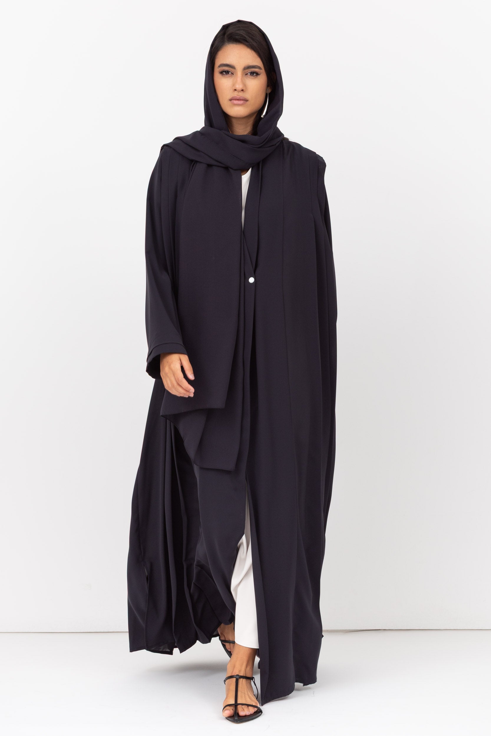 Loose Cut Pleated Abaya in Navy Blue RTW