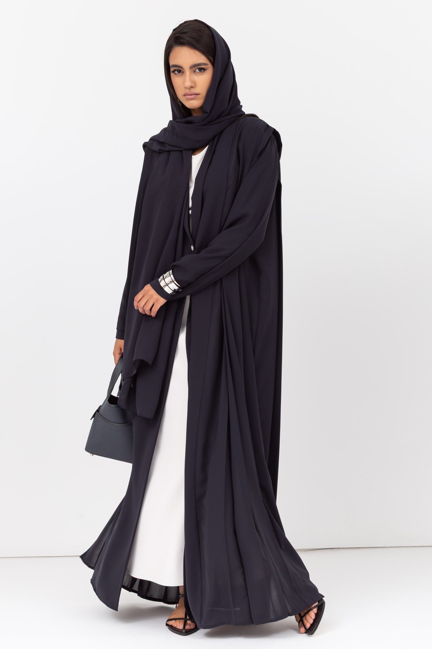 Loose Cut Pleated Abaya in Navy Blue RTW