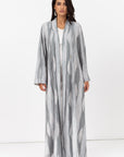 Tencel Linen Abaya with Shawl Collar and Tassel - Button Details
