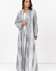 Tencel Linen Abaya with Shawl Collar and Tassel - Button Details