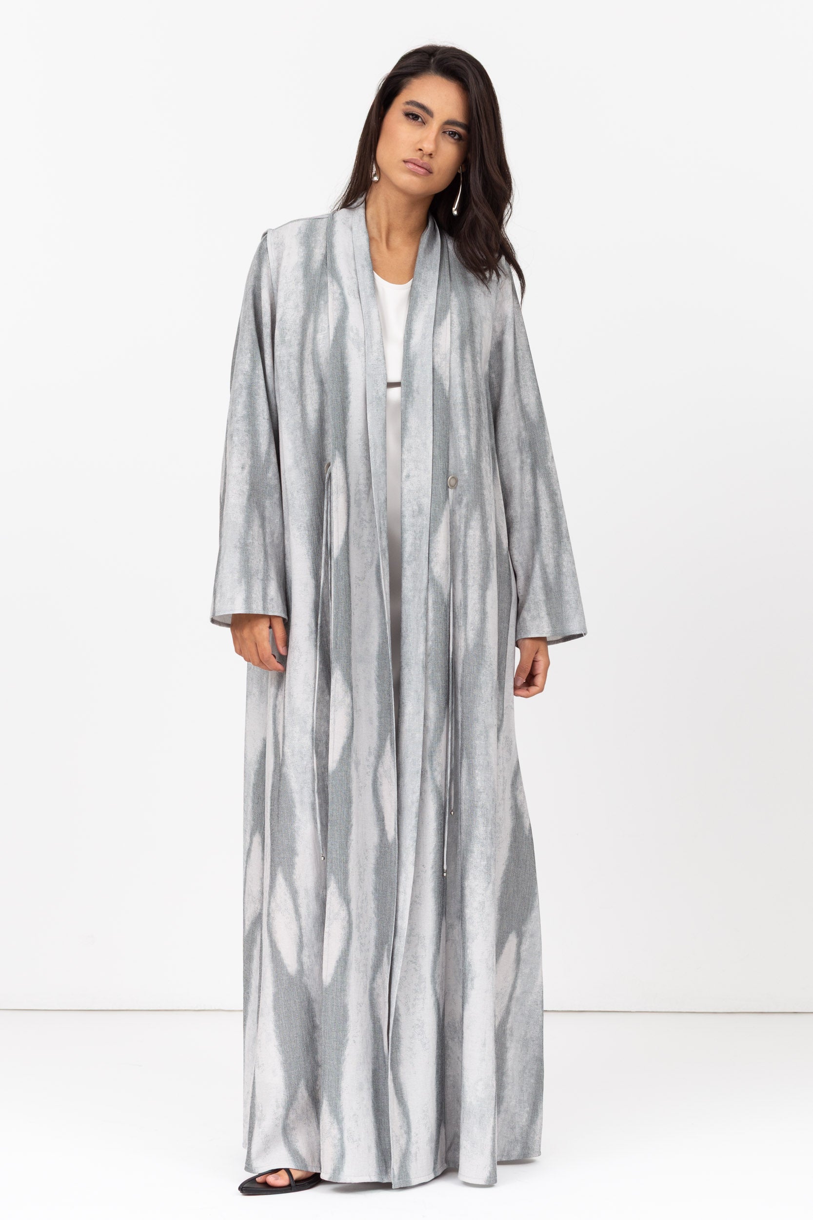 Tencel Linen Abaya with Shawl Collar and Tassel - Button Details RTW
