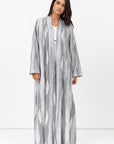 Tencel Linen Abaya with Shawl Collar and Tassel - Button Details