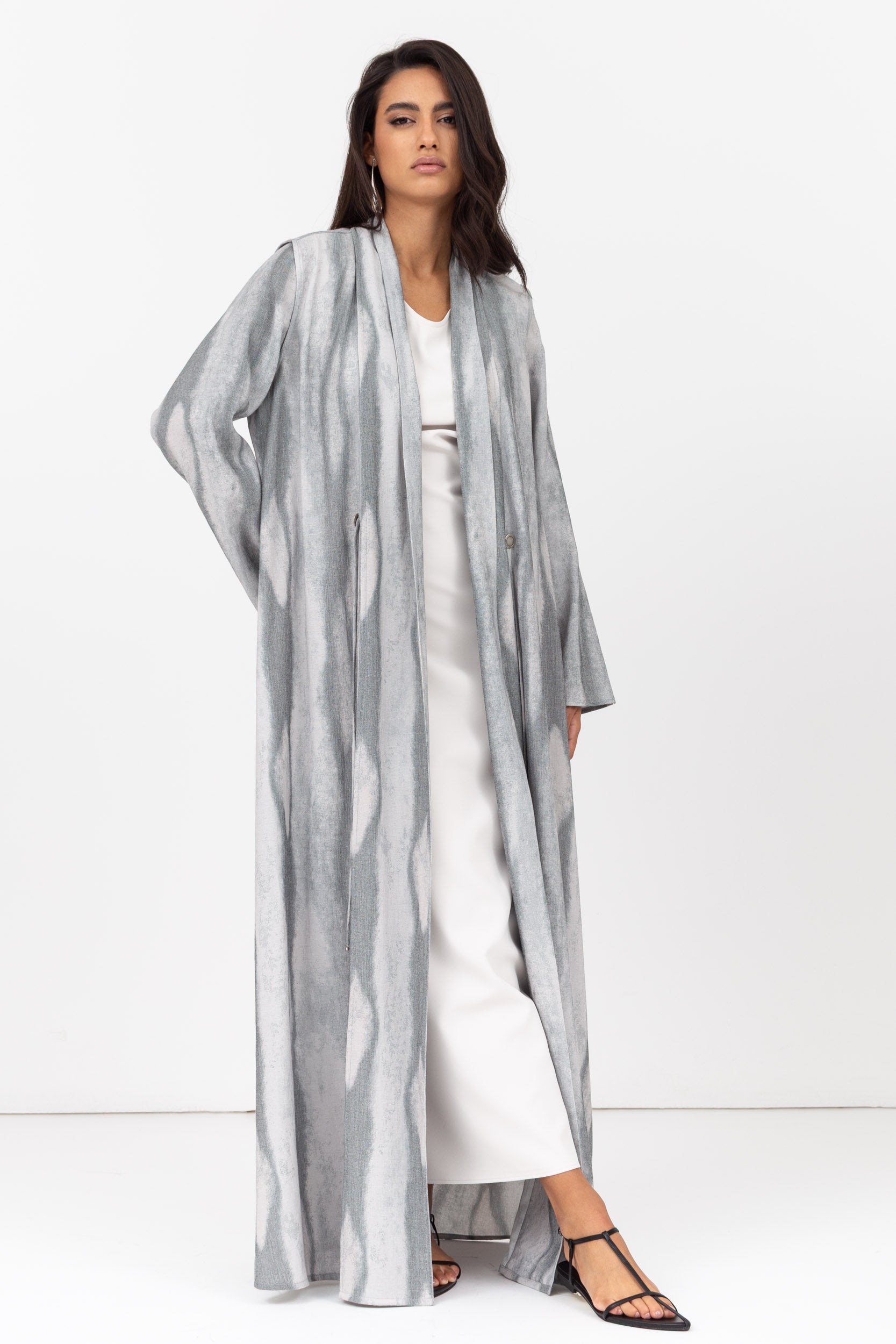 Tencel Linen Abaya with Shawl Collar and Tassel - Button Details RTW