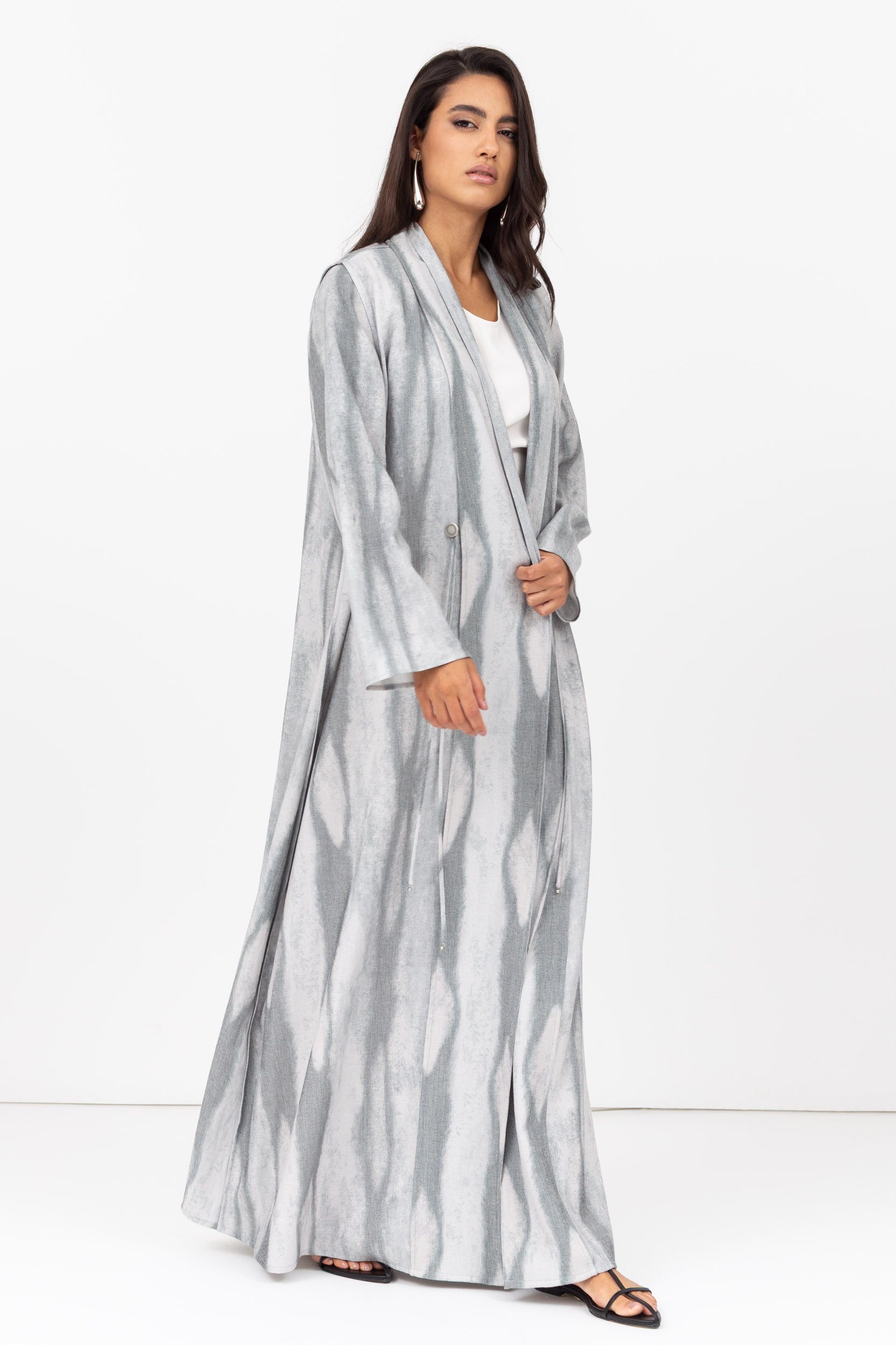Tencel Linen Abaya with Shawl Collar and Tassel - Button Details RTW