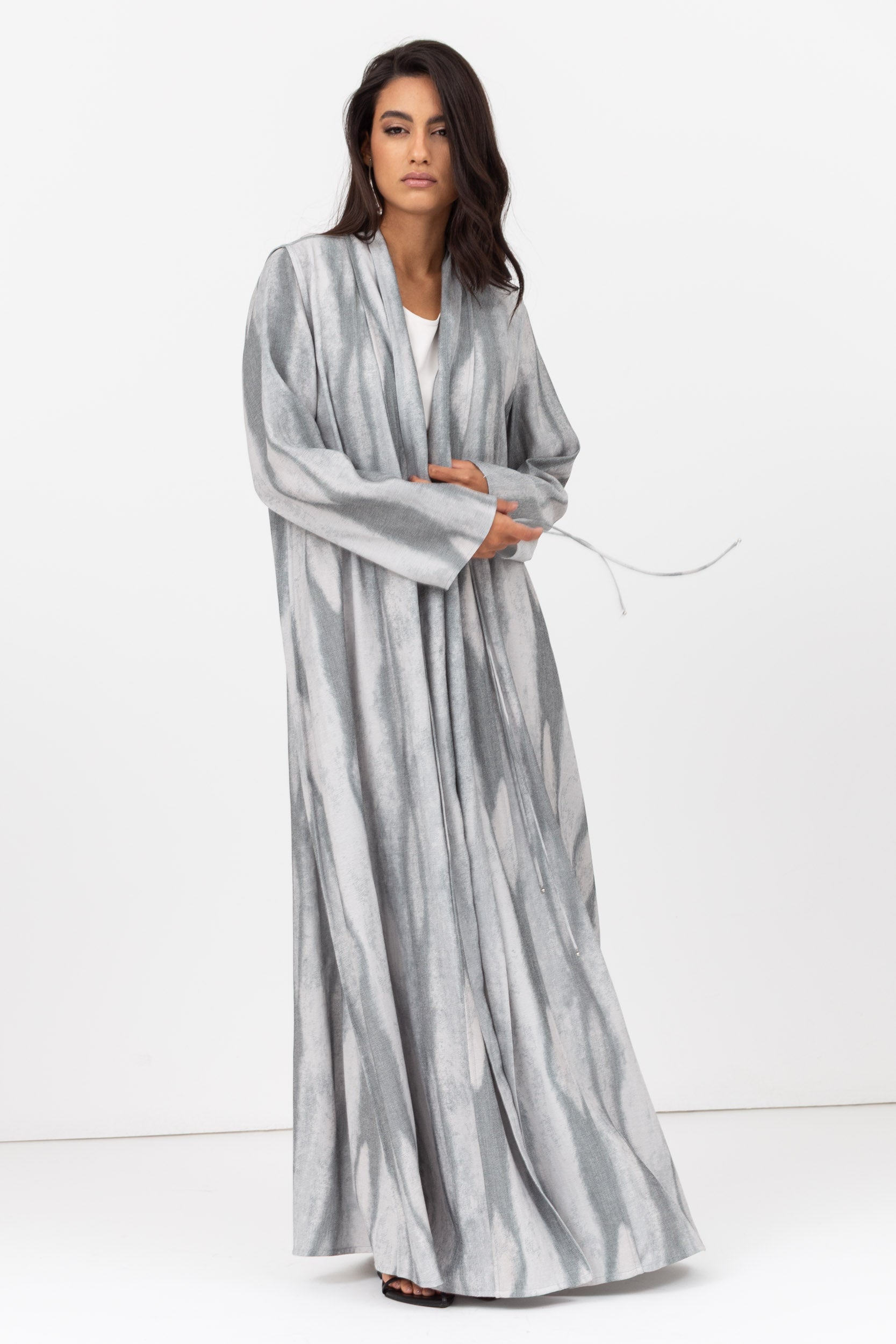Tencel Linen Abaya with Shawl Collar and Tassel - Button Details RTW