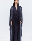 Gray Blue Velvet Abaya with Satin Trims