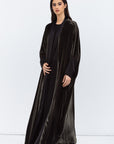 Green Velvet Abaya with Black Satin Trims