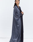 Gray Blue Velvet Abaya with Satin Trims