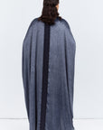Gray Blue Velvet Abaya with Satin Trims