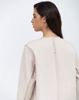 Structured Abaya in Creme on Creme Piping