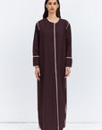 Structured Abaya in Brown with Ivory Details