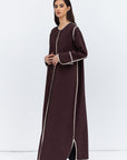 Structured Abaya in Brown with Ivory Details