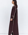 Structured Abaya in Brown with Ivory Details