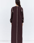 Structured Abaya in Brown with Ivory Details