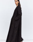Luxury Floral Jacquard Abaya in Black Brown
