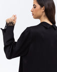 Luxury Black Abaya with Crystal Broach and Lace Trims