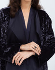 Luxe Gray Blue Abaya in Velvet Jacquard with Satin Collar