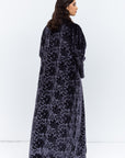 Luxe Gray Blue Abaya in Velvet Jacquard with Satin Collar