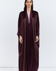 Burgundy Brown Velvet Abaya with Satin Trims