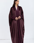Burgundy Brown Velvet Abaya with Satin Trims