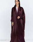 Burgundy Brown Velvet Abaya with Satin Trims