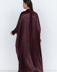 Burgundy Brown Velvet Abaya with Satin Trims