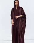 Burgundy Brown Velvet Abaya with Satin Trims